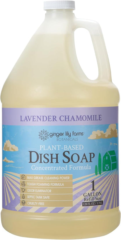 Ginger Lily Farms Botanicals Plant-Based Liquid Dish Soap, Concentrated Formula with Max Grease Cleaning Power, Cruelty-Free, Lavender Chamomile Scent, 1 Gallon (Pack of 4)