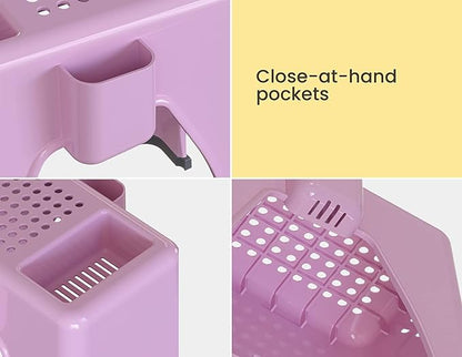 Skywin Extra Tall Shower Foot Rest with 3 Pockets to Hold Shaving Essentials 10 x 7.8 x 13 Inches - Extra Heighted Plastic Pedicure Foot Rest - Shower Stool for Shaving Legs (Pink)