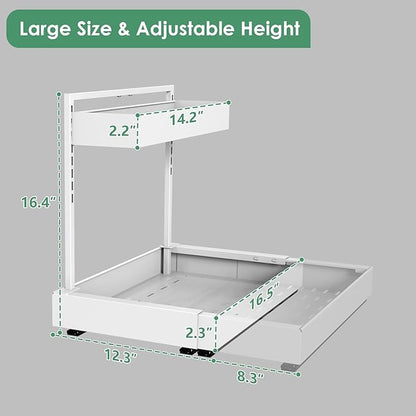 REALINN Expandable Under Sink Organizers and Storage, 2 Tier Under Cabinet Organizer, Heights Adjustable Pull Out Rack for Kitchen Bathroom Laundry, White, 1 Pack