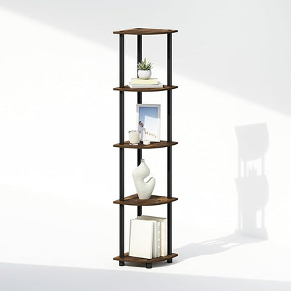 Furinno Turn-N-Tube Storage Shelves, 5-Tier Book Shelf, Corner Shelf, Toolless Open Shelves, for Organization and Storage, Living Room, Home Office, Hallway, Bedroom, Amber Pine