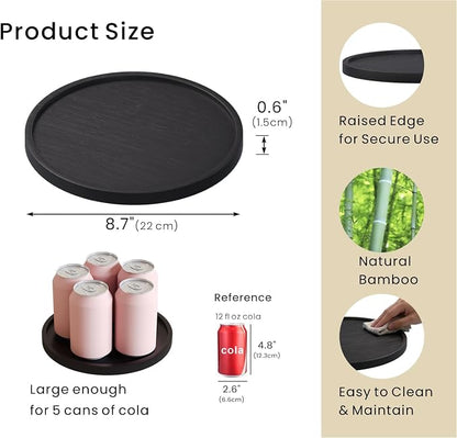 VERTORGAN Bamboo Serving Tray,8.7 Inch Decorative Trays Platter for Coffee Table,Living Room,Bar,Party,Mini Charcuterie Boards Cheese Board,Home Decor（Black）