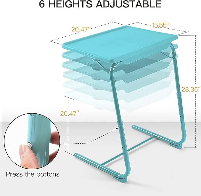 HUANUO Adjustable TV Tray Table - TV Dinner Tray with Cup Holder on Bed & Sofa, Comfortable Folding Table with 6 Height & 3 Tilt Angle Adjustments for Laptop (Azure)