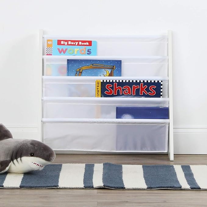Humble Crew Kids Bookshelf, 4-Tier Front-Facing Book Display Organizer, Montessori Toddler Bookcase for Playroom, Bedroom & Reading Corner, White Wood/White
