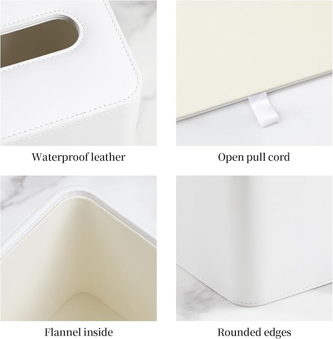 MEIBOOCH PU Leather Tissue Box Cover with Magnetic Closure, Square Tissue Box Holder with Rounded Edges Design (Cream-White, Square)