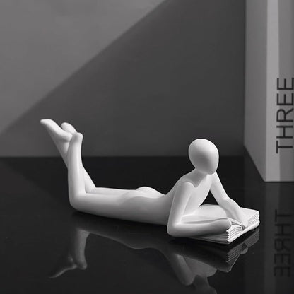 LINZHEN Style-A White Thinker Reads Book Decoration Reader Bookend for Home Aesthetic, Study, and Wine Cabinet – Stylish Shelf Decor Accent and Thoughtful Gift for Living Room, Bar, or Coffee Shop