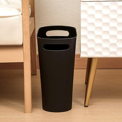 rejomiik Small Trash Can, Slim Garbage Can Plastic Waste Basket with Handles 3.5 Gallon Container Bin for Narrow Spaces Bathroom, Bedroom, Kitchen, Office at Home, 2 Pack Black