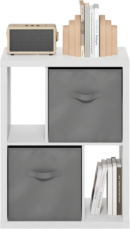 Furinno Viola Standing Storage Shelf with Two Storage Bins, White/Light Grey