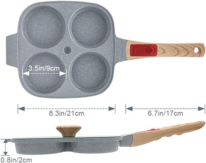 Ceramic Egg Frying Pan with Lid, Nonstick 4 Cup Fried Egg Pan with Detachable Handle, Omelette Pan Induction Compatible - Blue
