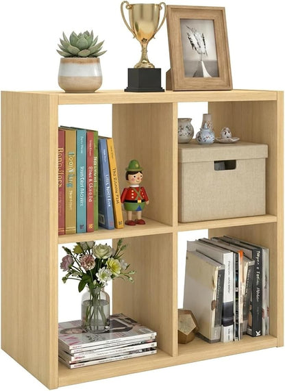 WannabeMyself【2026 Wooden Thick Frame】 4 Cube Storage Organizer with Anti-Tipping Kits, Reversible Open Back Book Shelf,Bookcase for Living Room,Bedroom,Entrance Hall,Office,11.6×24.6×24.7,Oak Color