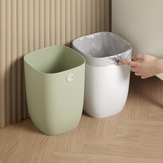 Bathroom Trash Can, Plastic Rectangular Garbage Can with Trash Liner Holder for Bedroom, Living Room, Small Indoor Waste Basket, 7L, Green
