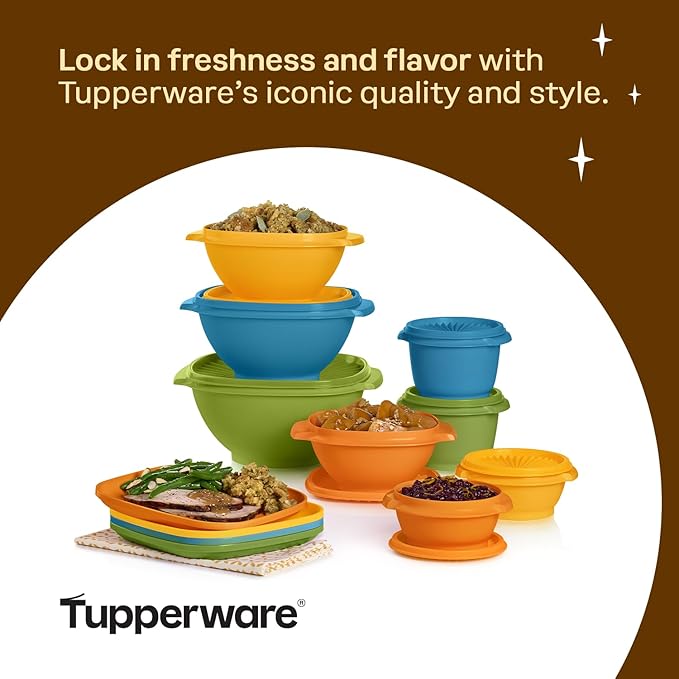 Tupperware Heritage Retro Collection, Bowls & Plates Food Storage Container Set in Retro Colors, Dishwasher Safe and BPA Free