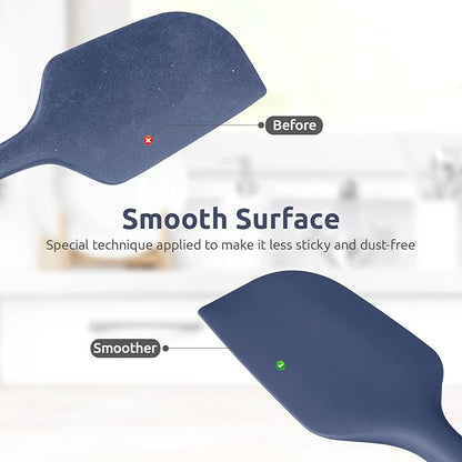 14" Extra Long Silicone Spatula: U-Taste 480ºF Heat Resistant Flexible Baking Mixer Scraper, Large Rubber Mixing Stirring Scraping Seamless Kitchen Turner Utensil for Nonstick Cookware(Midnight Blue)