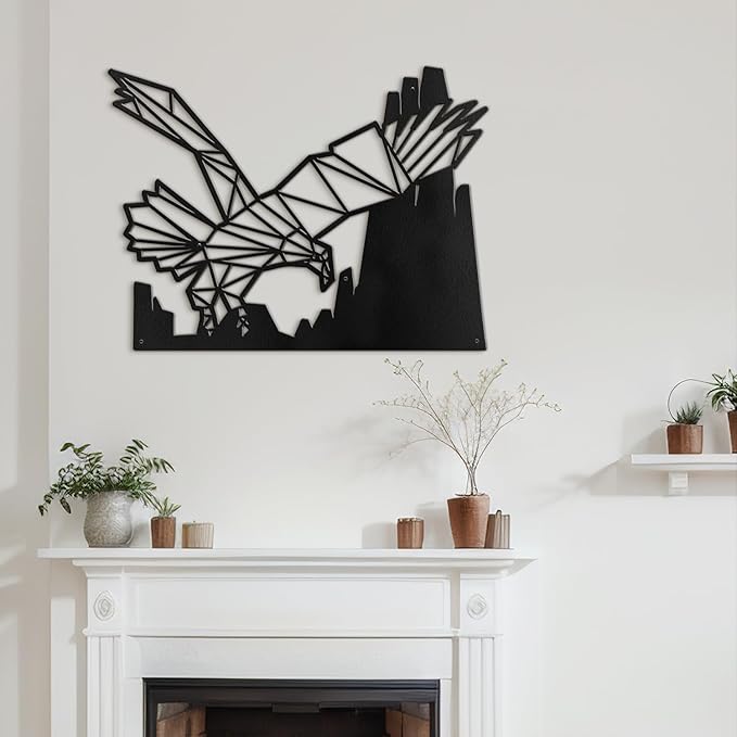 SIGNLEADER Metal Wall Art Decor Eagle Preying Modern Abstract Wall Sculpture Hangings Home Decoration for Living Room, Bedroom, Bathroom, Kitchen, Outdoor - 12" Black