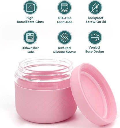 24 oz Glass Lunch Bowl Containers with Lids 2 Pack | Leak & Spill Proof, BPA-Free, Microwave & Dishwasher Safe | Airtight Meal Prep & Food Storage Jar for Lunch, Salad, Soup, Oats, Stew, Yogurt