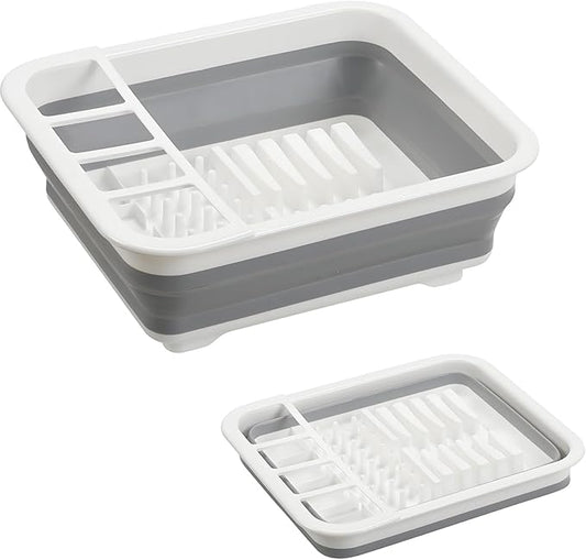 Collapsible Dish Drying Rack, Foldable Dinnerware Drainer Organizer for Storage Kitchen Counter RV Accessories Portable Rack Holders for Dishes Plates and Cups Camping Travelling Space Saver Essential