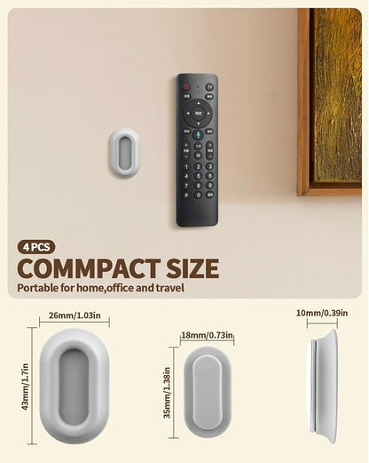 4 Pack Strong Magnetic Remote Control Holder, Self-Adhesive Silicone Remote Holder Wall Mount for TV, Fan, Air Conditioner Remote Control (Grey)
