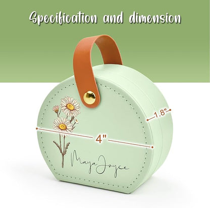 Personalized Leather Travel Jewelry Box with Name and Birth Flower for Women Gifts Custom Small Travel Jewelry Organizer Case Bridesmaid Proposal Gifts, Personalized Gifts for Women (Birth Flower)