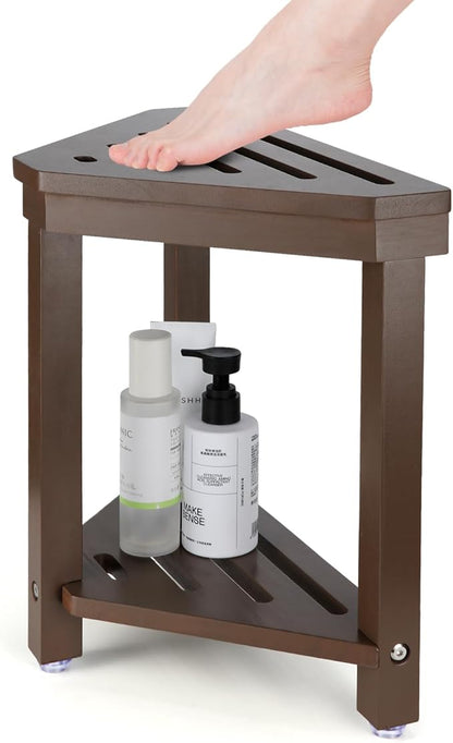 Boulphia Shower Foot Rest 14in, Acacia Wood Shower Stool for Shaving Legs (Walnut)