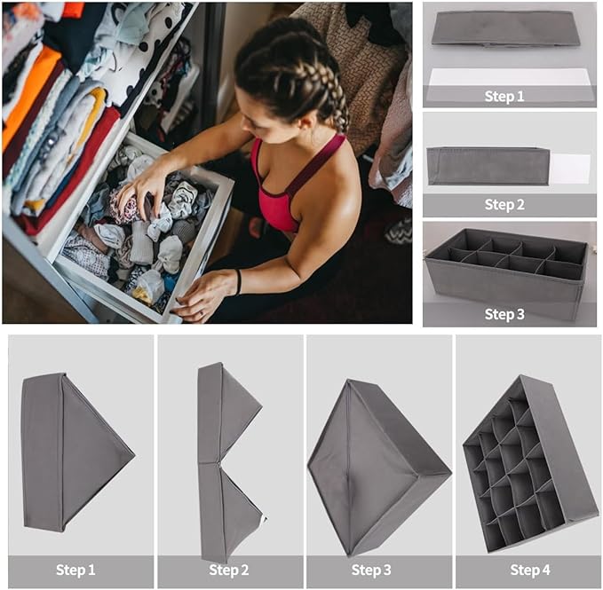 SUREMAX Underwear Organizer, 10 Set Foldable Fabric Underwear Drawer Organizer and Sock Organizer, Drawer Organizers for Clothing, Storage Bins for Underwear, Sock, Bra and Tie