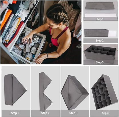Lourome Underwear Organizer, 10 Set Foldable Fabric Underwear Drawer Organizer and Sock Organizer, Drawer Organizers for Clothing, Storage Bins for Underwear, Sock, Bra and Tie