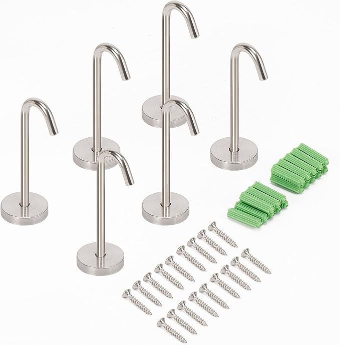 NearMoon Coat Hooks, Wall Mount Hooks for Hanging Hat Hurse Robe, 304 Stainless Steel Heavy Duty Towel Hangers for Bathroom Livingroom Kitchen-Ceiling Hook, 6 Pack (4 Inch, Brushed Nickel)