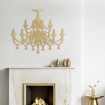 SIGNLEADER Metal Wall Decor Chandelier with CandlesMinimalist Modern Abstract Wall Sculpture Hangings Home Decoration for Living Room, Bedroom, Bathroom, Kitchen, Outdoor - 36" Gold
