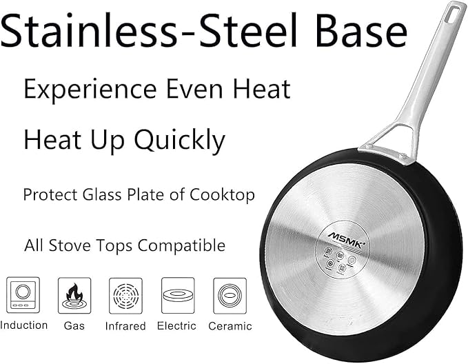 MsMk 9 1/2 Inch Small Egg Pan with Lid, Titanium and Ceramic Nonstick Omelette Pan,Scratch-resistant, Induction Egg Skillet, Oven Safe to 700°F Pan for Cooking, Dishwasher Safe