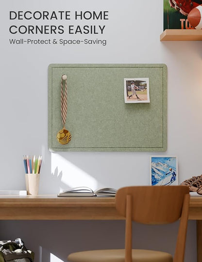 Fluxynara Bulletin Board, 23.6" x 17.5" Cork Board Alternative with 12 Safe Removable Adhesive Tabs, Foldable Felt Pin Board for Home Office, Classroom, Bedroom,Entryway for Walls— Sage