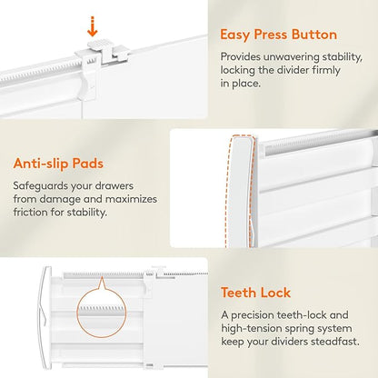Lifewit 5" High 5 Pack Drawer Dividers, 11.5"-18.5" Adjustable Deep Drawer Organizer Clothes, Expandable White Plastic Separators for Dresser, Kitchen, Cabinet, Nursery, Office Organization & Storage