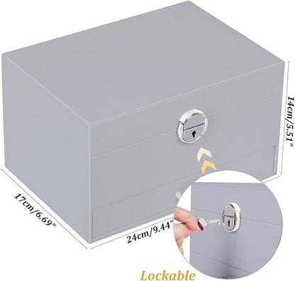QBestry Earring Jewelry Box for Women Girls Stud Organizers, 5 Layers Grey Jewelry Organizer Box with Lock Necklaces and Earrings Holder Jewelry Box with Earring Organizer for Women Girls Xmas Gifts