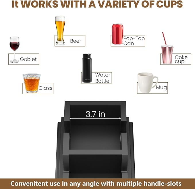 Bamboo Sofa Armrest Tray - Couch Arm Tray with Detachable Couch Cup Holder - 2 in 1 Anti-Slip Foldable Sofa Armchair Caddy Table - Cup Holder for Drinks Cellphone Snacks, Remote