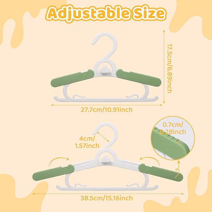 40 Pack Baby Clothes Hangers, 11-15" Adjustable Non-Slip Thickened Kid Hangers for Nursery Closet Toddlers Infant Children to Teenager (Multicolor)