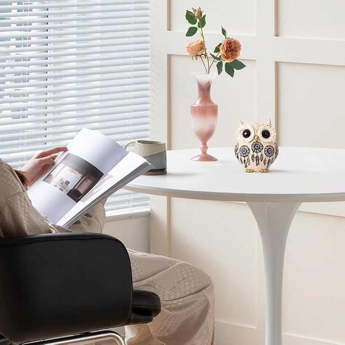 TOHLUCS Owl Statue Home Decor Accents with Evil Eye.White Decor for Bookshelf, Bedroom, Living Room, Office, Table and Shelf. Vintage Owl Figurines Gifts for Birds Lover.Cute Small Animal Sculptures.