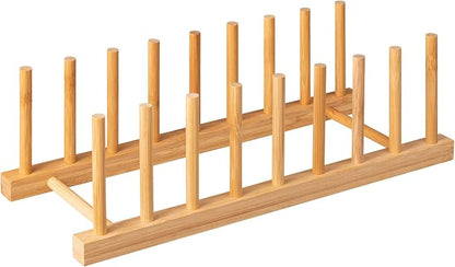 HBlife Bamboo Dish Plate Bowl Cup Book Pot Lid Cutting Board Drying Rack Stand Drainer Storage Holder Organizer Kitchen Cabinet（Keep Dry）