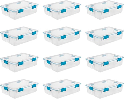 Sterilite 12-Pack Gasket Box, Weather-Resistant Storage Bins with Latching Lids, 37 Quart - Heavy-Duty Organizing Containers for Closet, Bathroom, and Office