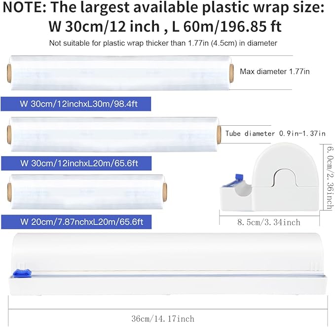 Refillable Plastic Wrap Dispenser with Slide Cutter, Fovanga cling wrap with slide cutter for 250ft Tin Aluminum Foil Dispenser