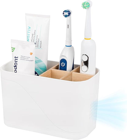 Toothbrush Holders for Bathrooms, Electric Tooth Brush Holder with Bamboo Dividers Kids Toothbrush and Toothpaste Organizer for Bathroom Countertop Accessories Storage, 5 Slots, White