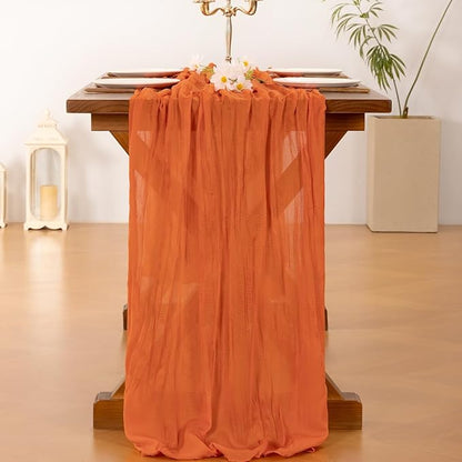 Socomi 6pcs Orange Cheesecloth Table Runner Valentine's Day Boho Rustic Gauze 120 inch 10FT Cheese Cloth Runner for Wedding Party Baby Shower Birthday Home Decor Holiday Decorations