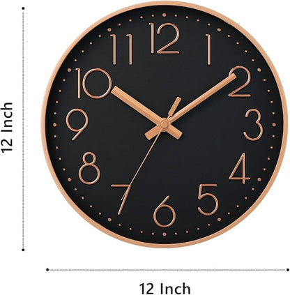 DAXSMY Wall Clock - 12 Inch Silent Non-Ticking Modern 3D Wall Clocks Battery Operated - Decorative Clock for Kitchen, Home Office, Bathroom, Bedroom, Living Room(Black)