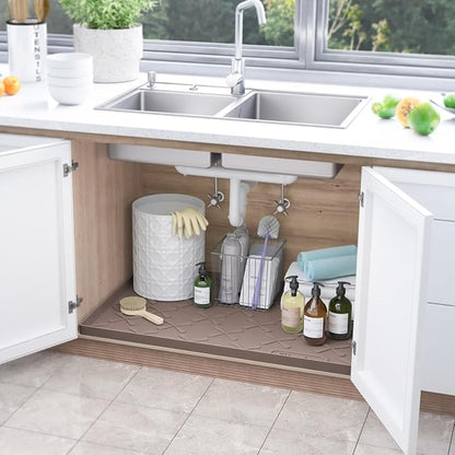 SIKADEER Silicone Under Sink Mats for Kitchen Waterproof 34" x 22", Thick Raised Edge Cabinet Protector Shelf Liner, Bathroom Organizers and Storage Boot Tray Pet Mat