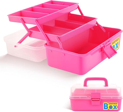 SMMYMGF 3-Layer Tackle Box Organizer, Storage Tool Box,Art & Crafts Case,Sewing Supplies Organizer,Fishing Tackle(pink)