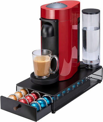 Coffee Pod Drawer Organizer for Nespresso Vertuo, 30 Pods Coffee Pod Holder, Coffee Pods Organizer with Mesh Shelves Black Metal