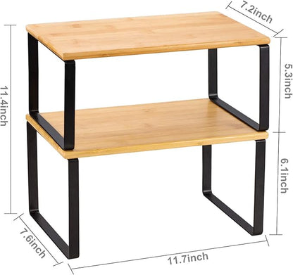 NEX Kitchen Cabinet and Counter Shelf Organizer, Stackable & Expandable, Black and Natural