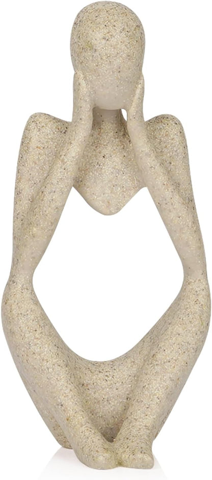 Sandstone Resin Thinker Style Abstract Sculpture Statue Collectible Figurines Home Office Bookshelf Desktop Decor (Small Sandstone, Focus)