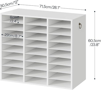 HOOBRO Literature Organizer, 27 Compartments Wooden Mail Organizer, Countertop Literature Sorter with Adjustable Shelves for Home, Office, School, Student Mailbox for Classroom, White WT27WF01