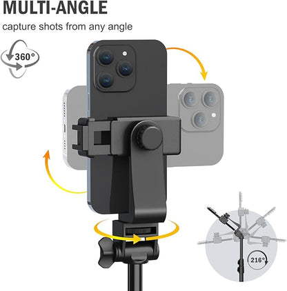 Liphisy 64” Tripod for Cell Phone & Camera, Phone Tripod with Remote and Phone Holder, Sturdy & Stable Height Adjustable Multi-Angle Shot Selfie Stick Tripod for Video Recording