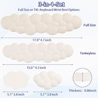 Sushret Cloud Wrist Rest Keyboard, Cloud Keyboard Wrist Pad Set with PU Leather Memory Foam, Cute Arm Rest for Palm Support, PC/Gaming Desk Accessories/Office Setup/Computer Hand Cushion - Beige