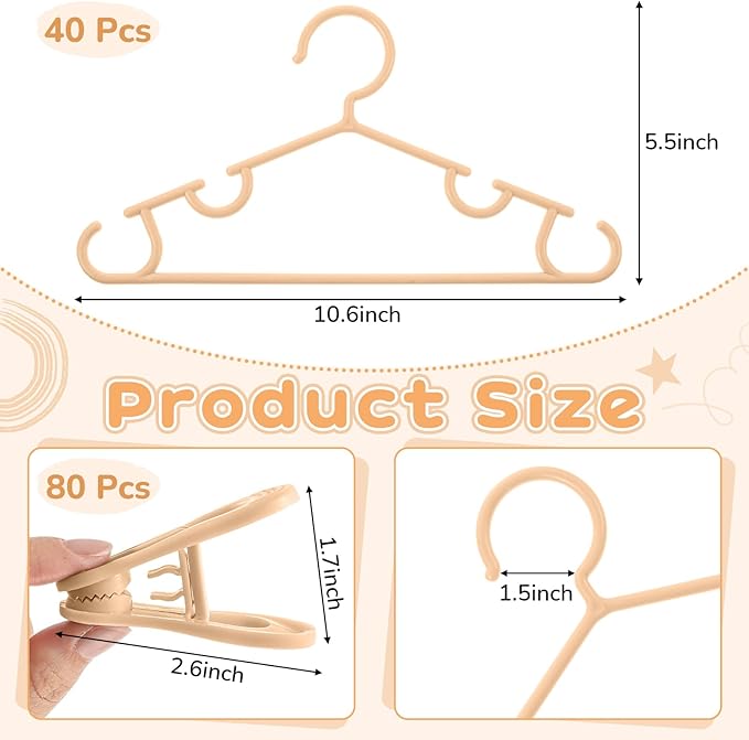 Hsei 5/10/40 Pack Baby Hangers with 10/20/80 Clips, Plastic Kids Pants Hangers for Nursery Closet Top and Bottom Clothes Hanger Set for Newborn Infant Toddler(120 Packs Total,Orange,10.6 Inch)