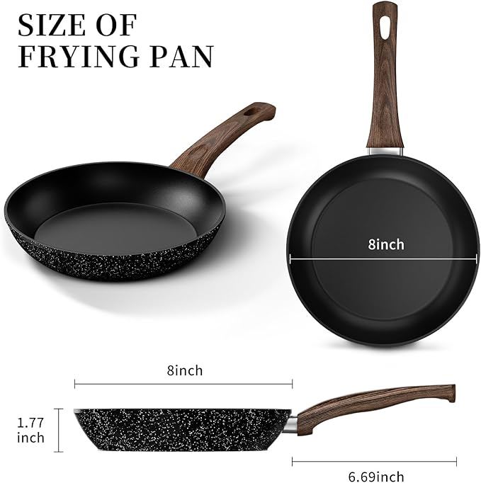 Innerwell Non Stick Frying Pan, Frying Pan Nonstick Egg Pan Non Toxic, Small Skillet Pans Omelette Pan, Induction Compatible, PFOA Free Healthy Pans(8 Inch, Black)