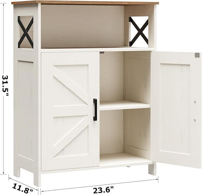 Homhedy Farmhouse Bathroom Storage Cabinet with 2 Doors, Toilet Paper Cabinet with Adjustable Shelf, Small Bathroom Cabinet for Laundry/Living Room, 11.8 x 23.6 x 31.5 Inches, Rustic White and Brown
